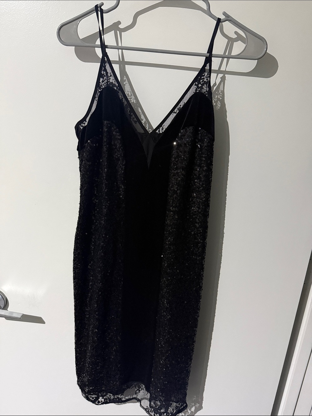 French Connection Black Lace-Trim Slip Dress